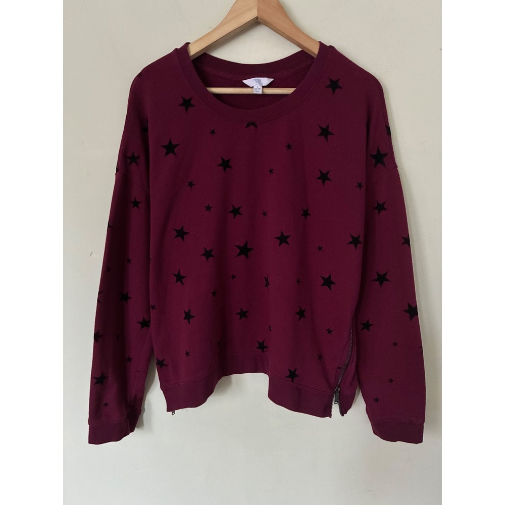 Time and Tru Womens Celestial Star Print Sweatshirt Burgundy Large Preppy Grunge
